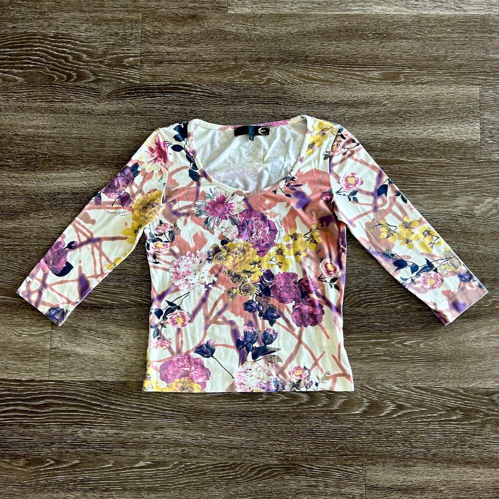 Vintage Y2K Just Cavalli Floral Print Top Size Large Italy Made Roberto Cavalli